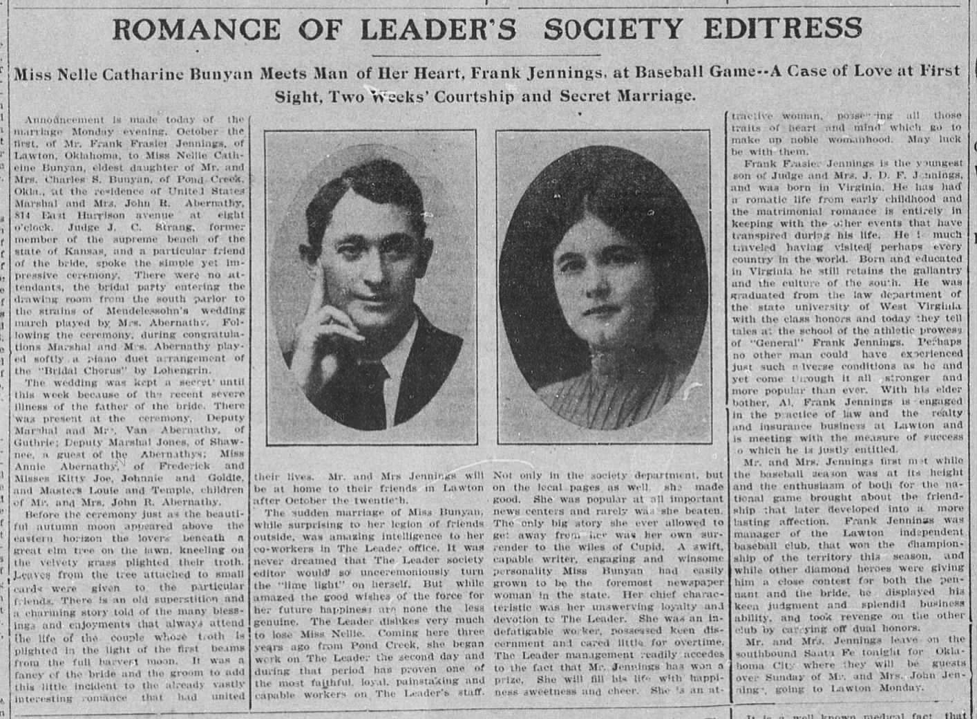 Romance of Leader's Society Editress; The Guthrie Daily Leader, Oct. 13, 1906, p. 2