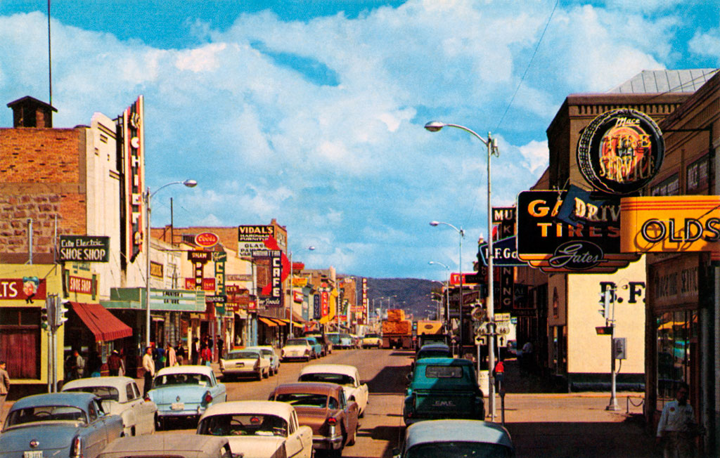 1957 View along 3rd St, Gallup, showing Manhattan Café on the left.