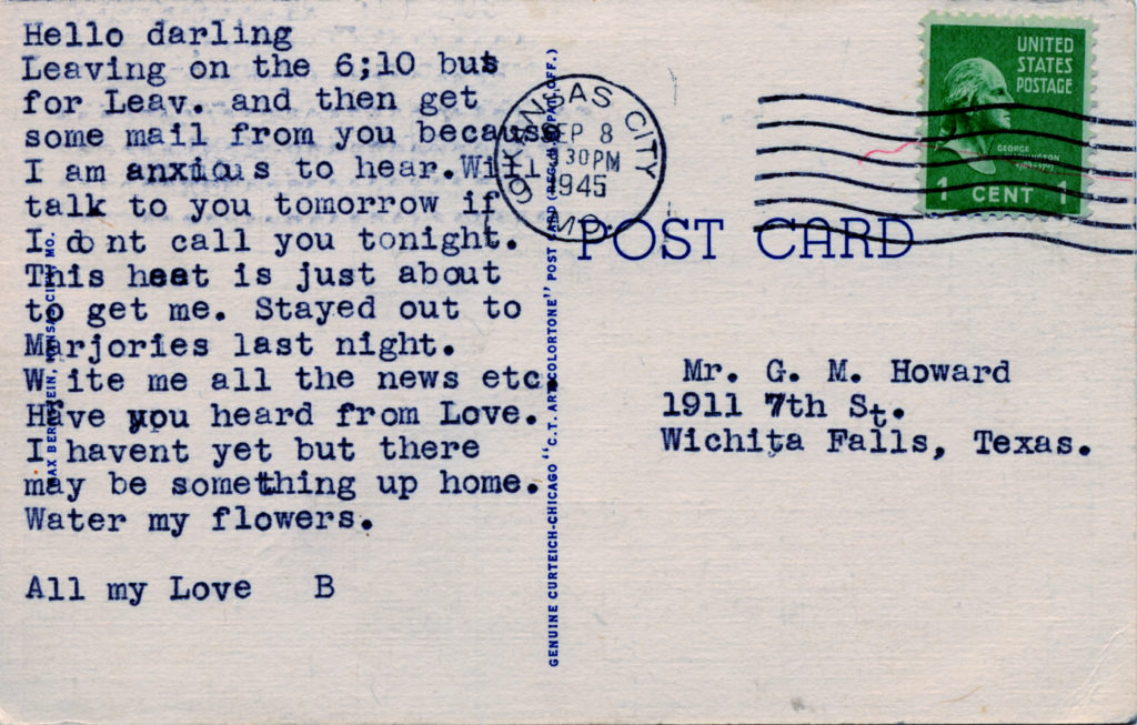 Howard postcard text