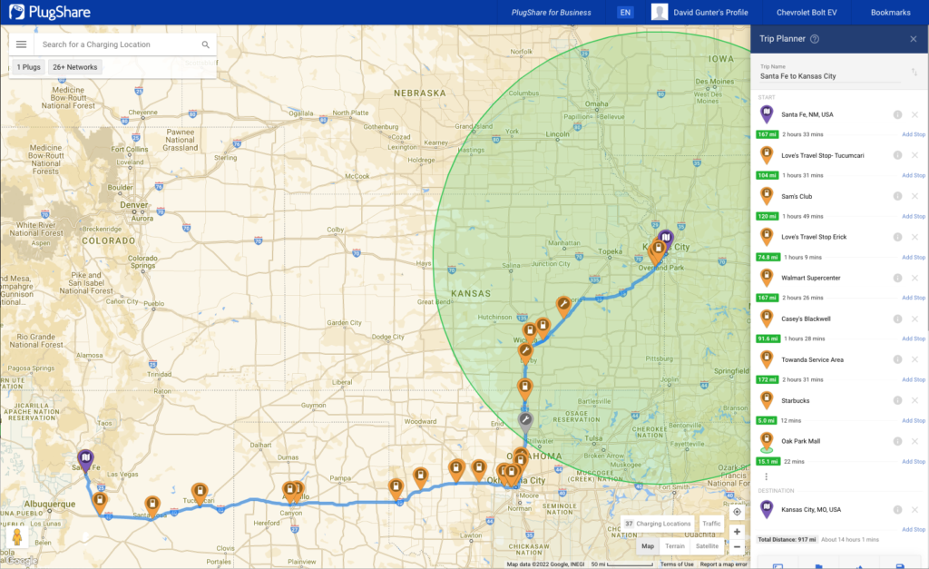 Plugshare Trip Planner